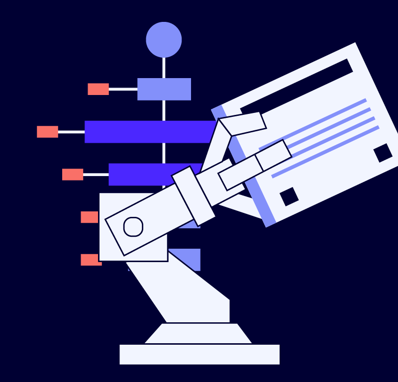 Robot arm graphic image that illustrates test case management with Jira